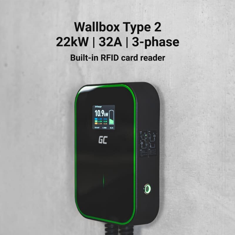 Green Cell Wallbox 22kW med Display & Type 2 stik, RFID - Image 4