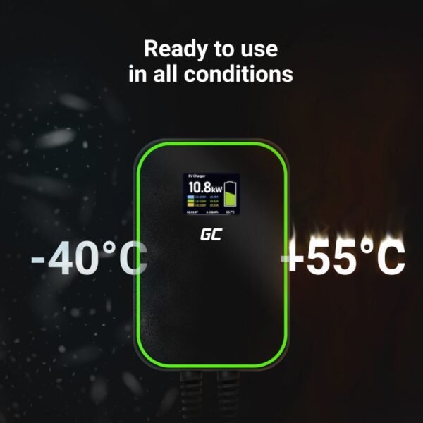 Green Cell Wallbox 22kW med Display & Type 2 stik, RFID